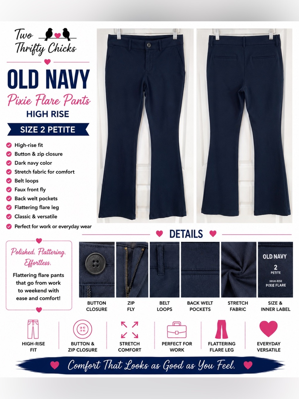 Old Navy Pixie Flare Jeggings - Dark Navy - Size 2 Petite - EUC